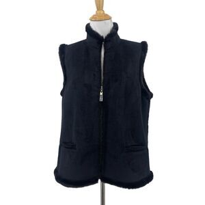 Sport Haley Vest Womens L Large Black Full Zip Faux Fur Zip Up Mock Neck Jacket